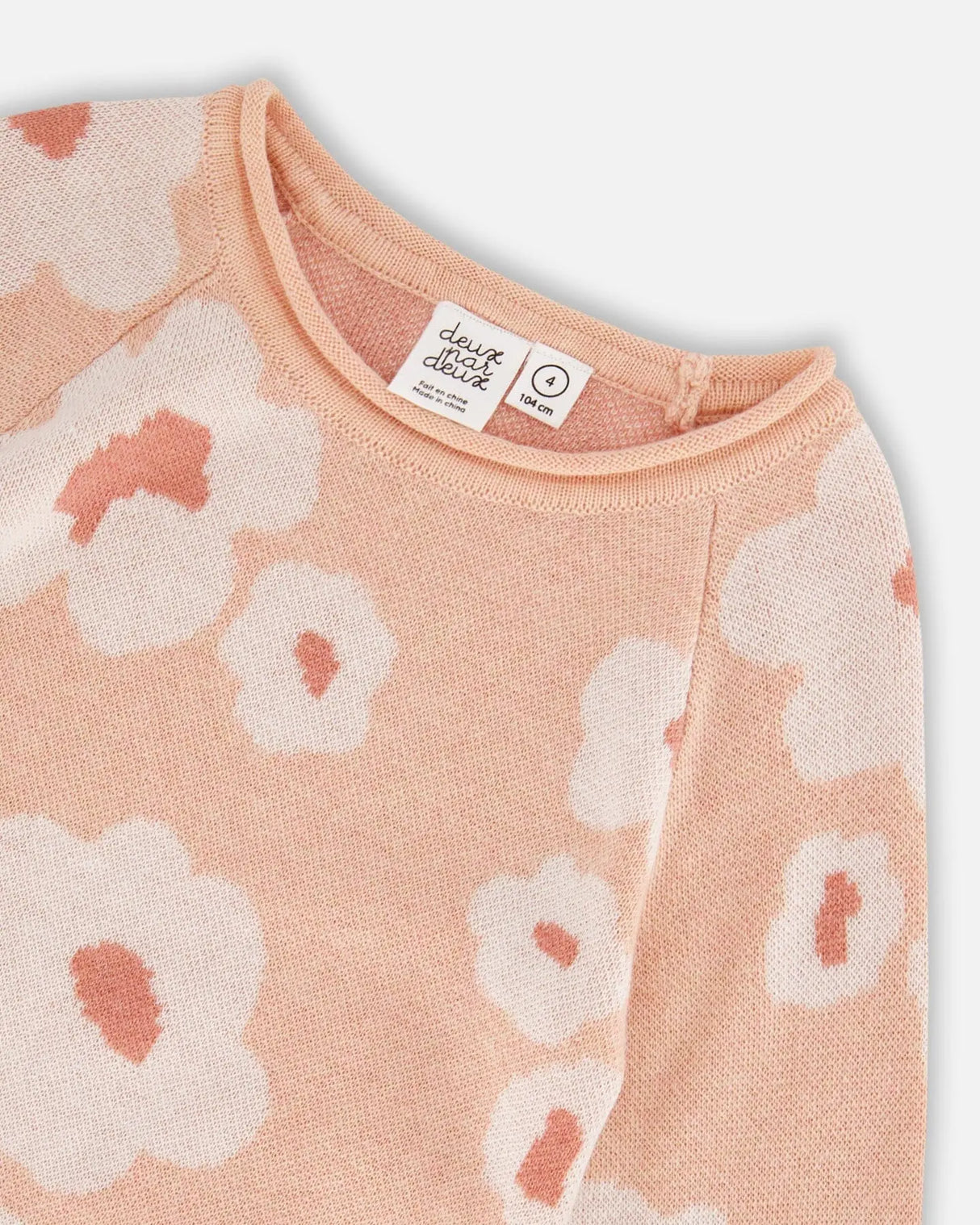 Jacquard Retro Flower Knit Dress Light Pink | Deux par Deux | Jenni Kidz