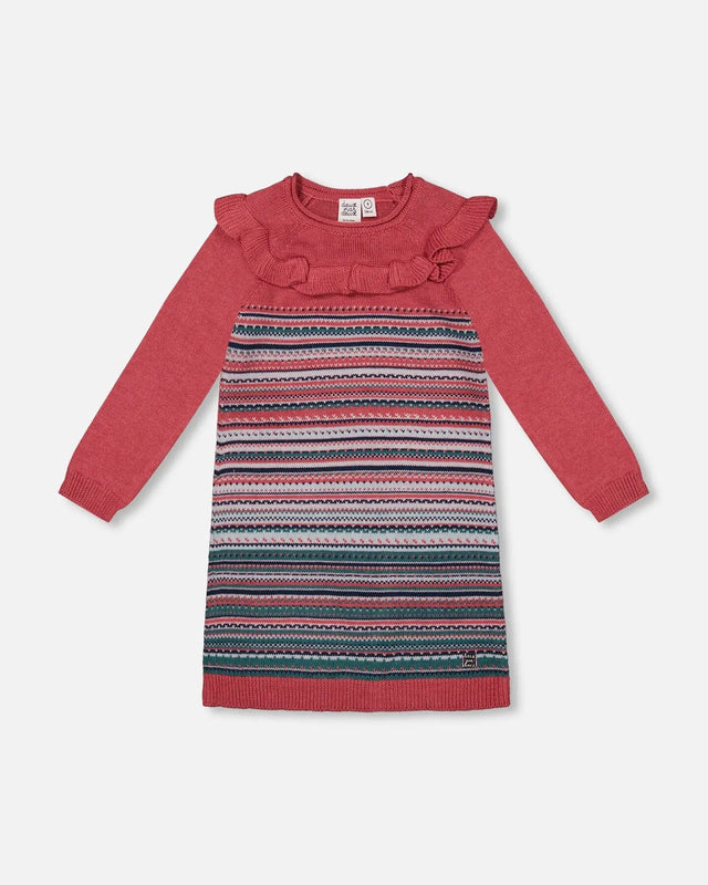 Jacquard Stripe Sweater Dress Pink And Blue | Deux par Deux | Jenni Kidz