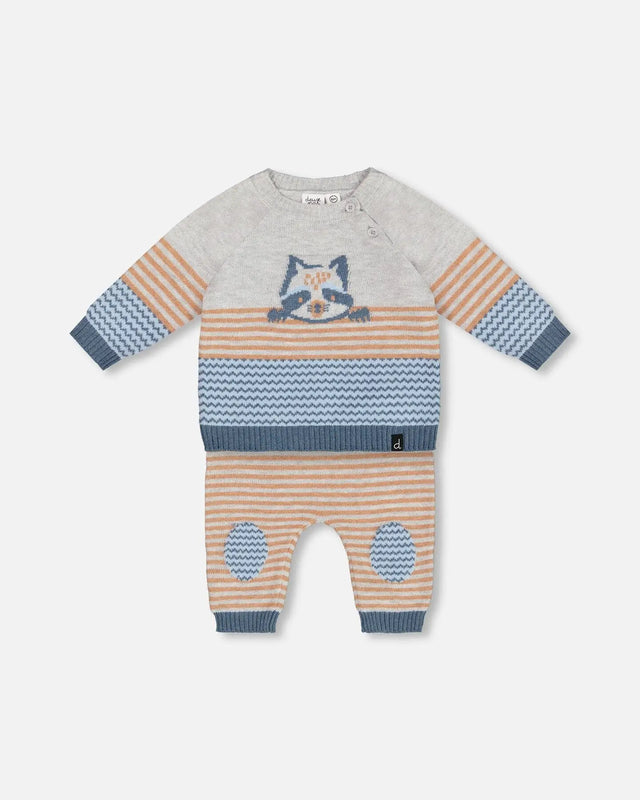 Jacquard Top And Knit Pant Set Stripe Hazel And Blue | Deux par Deux | Jenni Kidz