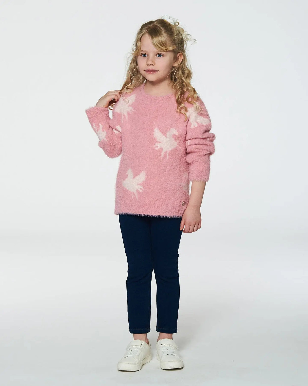 Jacquard Unicorn Sweater Hairy Knit Pink | Deux par Deux | Jenni Kidz