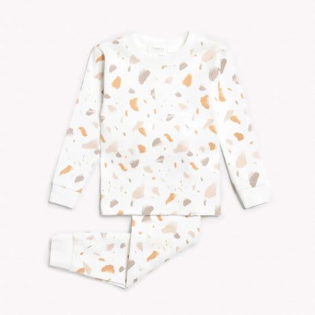 "golden pebble terrazzo" print on off-white infant pajama set | petit lem