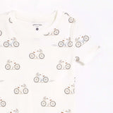 "la bicyclette" print on off-white infant pajama set | petit lem