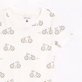 "la bicyclette" print on off-white pajama set | petit lem