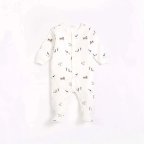 Petit Lem Little Picnic off-white baby footed sleeper – front view