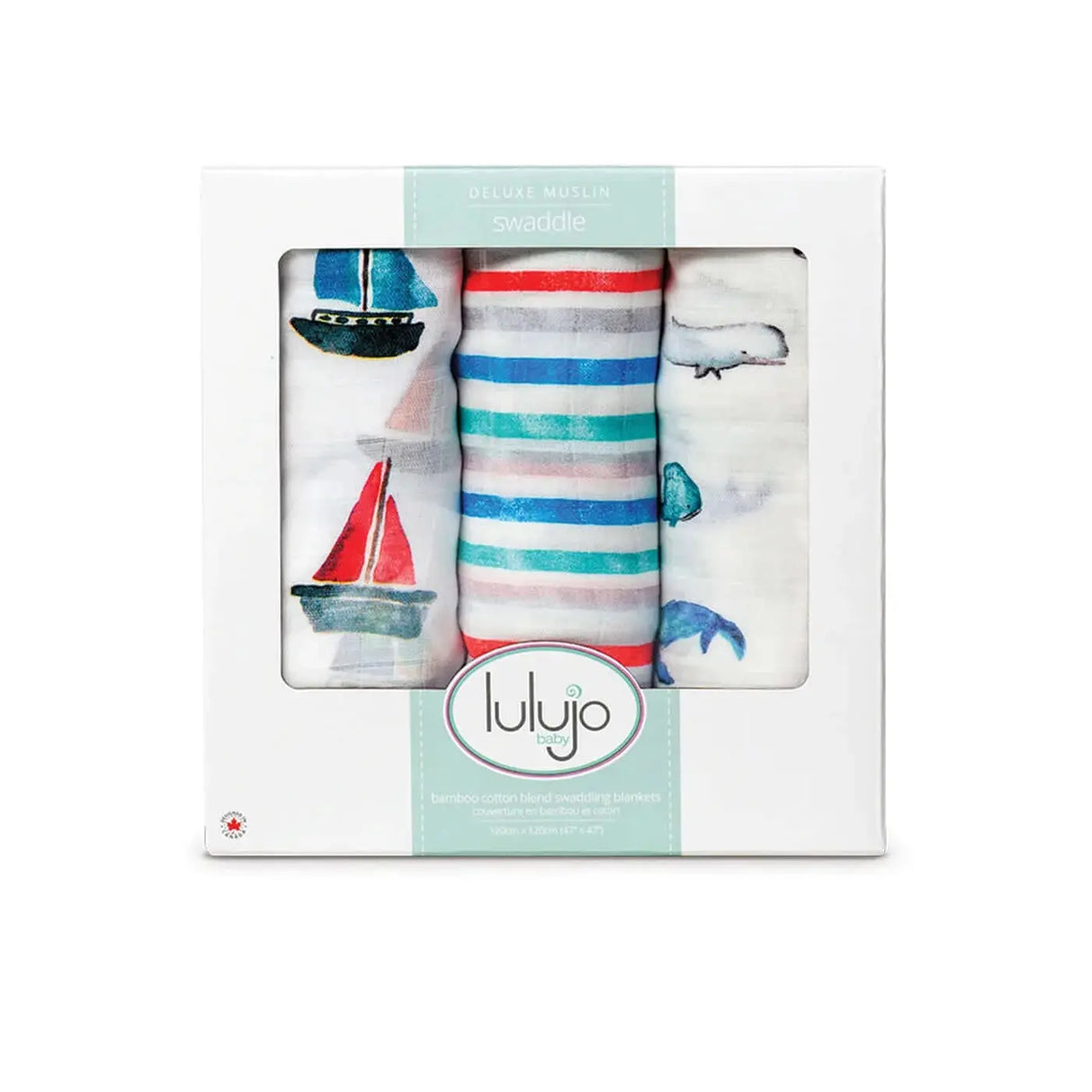 3 pack of bamboo swaddle - out at sea | lulujo 47" x 47"
