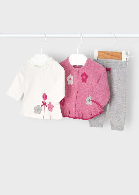 3 piece knitted cotton leggings set newborn girl | mayoral