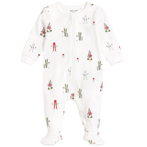Petit Lem Alpine Penguins off-white baby organic cotton sleeper – front view