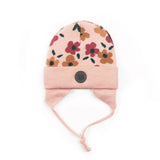 Baby Earflap Winter Hat Pink With Flowers | DEUX PAR DEUX - DEUX PAR DEUX