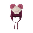 Baby Girls' Animal Face Earflap Knit Hat Burgundy And White | DEUX PAR DEUX - DEUX PAR DEUX