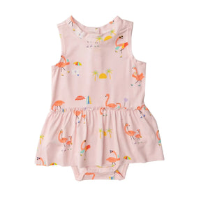 Angel Dear Boardwalk Flamingos bamboo skirted bodysuit for baby girls front view