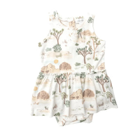 Angel Dear Joshua Trees bamboo skirted bodysuit for baby girls front view