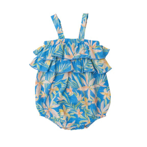 Angel Dear Blue Island Floral cotton muslin ruffle bubble front view