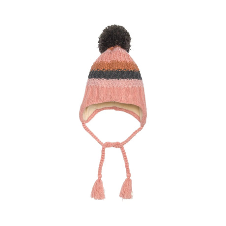 Girls' Striped Earflap Knit Hat Pink And Grey | DEUX PAR DEUX - DEUX PAR DEUX