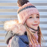 Girls' Striped Earflap Knit Hat Pink And Grey | DEUX PAR DEUX - DEUX PAR DEUX