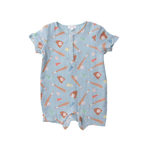 Angel Dear Baseball cotton muslin Henley shortall for baby boys front view