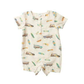 Angel Dear Woody Surf Sharks cotton muslin Henley shortall front view