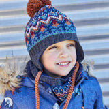 Jacquard Earflap Knit Hat Grey, Blue And Brown | DEUX PAR DEUX - DEUX PAR DEUX