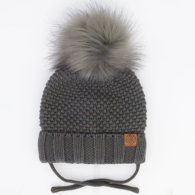 Knit Pompom Hat - Charcoal | CALIKIDS - Jenni Kidz