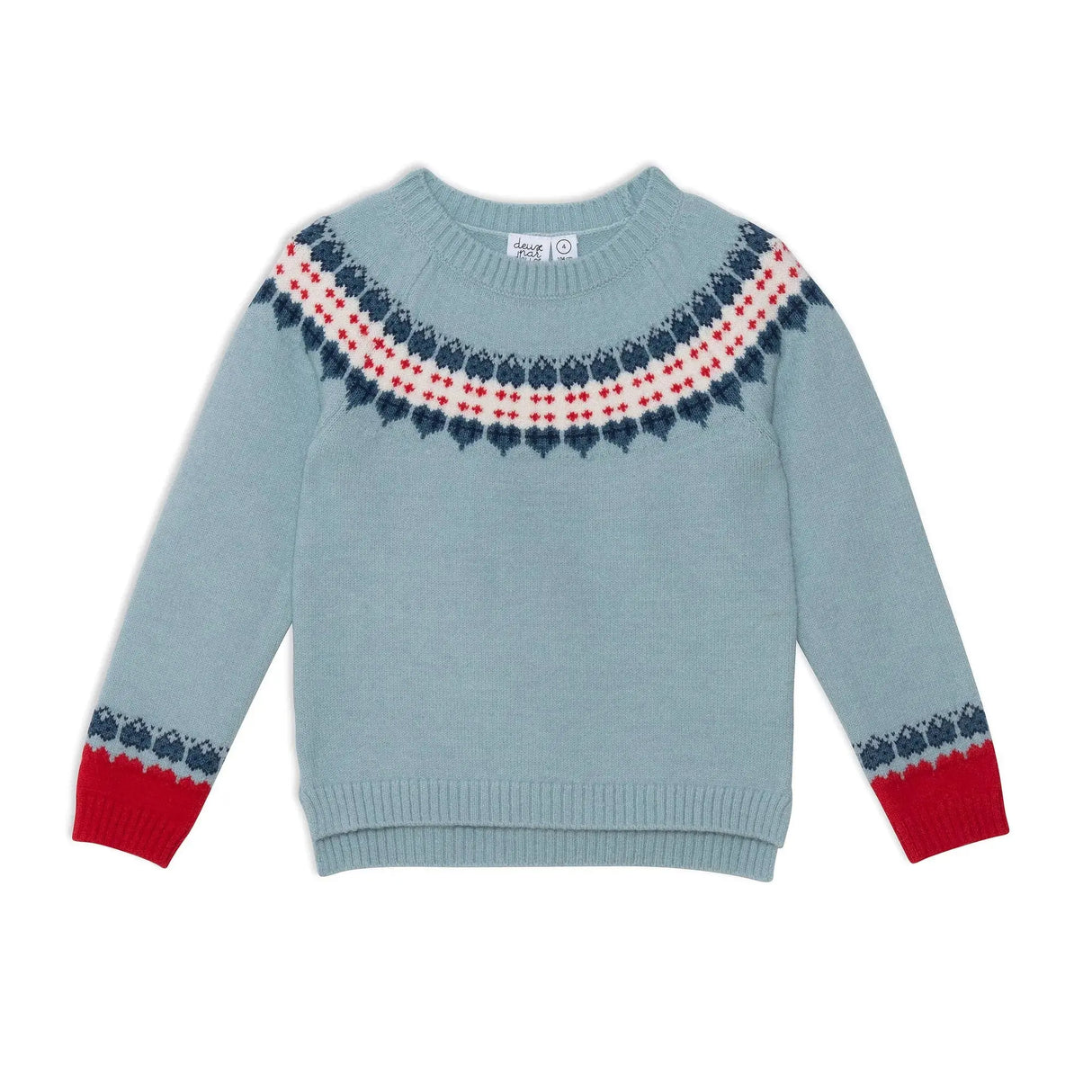 Long Sleeve Knitted Sweater Light Blue And Red | DEUX PAR DEUX - DEUX PAR DEUX