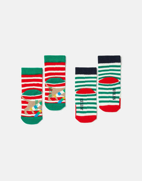 Joules Neat Feet Festive Pudding Socks 2-Pack: reverse sides showing heels and stripes