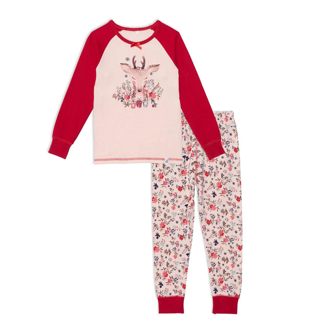 Organic Cotton Two Piece Printed Pajama Set With Deer | DEUX PAR DEUX - Jenni Kidz