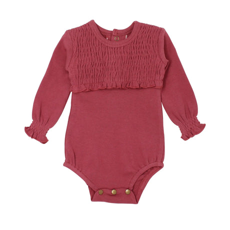 Organic Smocked Bodysuit in Appleberry | Lovedbaby - Jenni Kidz