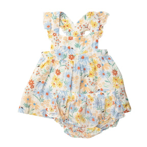 Angel Dear Coneflower cotton muslin pinafore top and bloomer front view