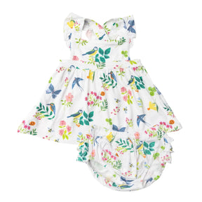 Angel Dear Garden Birds bamboo pinafore set front view