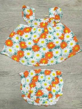 Angel Dear Happy Daisy cotton muslin pinafore set front view