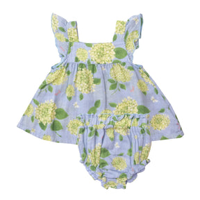 Angel Dear Hydrangea Pale Perri cotton muslin pinafore set front view