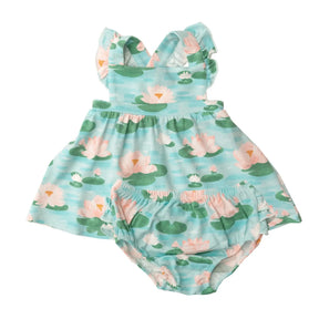 Angel Dear Lily Pads bamboo pinafore set front view
