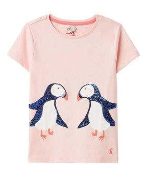 Joules Pink Puffin Sequin Astra Tee for Girls – product image 1