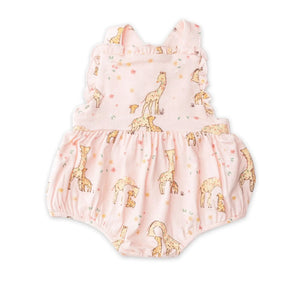 Angel Dear Giraffes bamboo ruffle bib sunsuit for baby girls front view