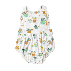 Angel Dear Potted Plants bamboo ruffle bib sunsuit front view