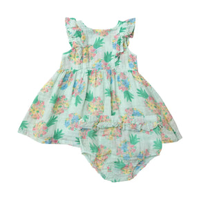 Angel Dear Pretty Pineapples cotton muslin ruffle dress front view