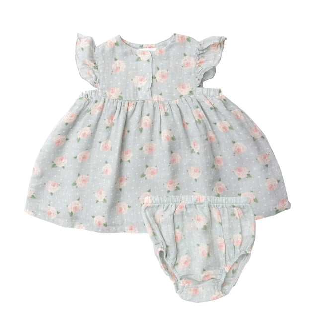 Ruffle Front Dress & Bloomer - Rose Dot Gray | Angel Dear - Jenni Kidz