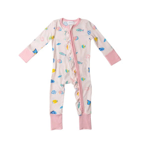 Angel Dear Tropical Fish Girl bamboo ruffle zipper romper for baby girls, image 1