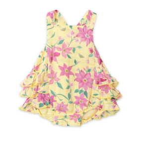 Angel Dear Clematis cotton muslin floral ruffle sunsuit for baby girls, image 1