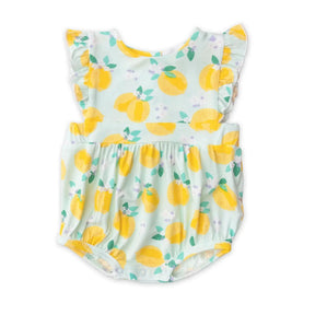 Angel Dear Lemons bamboo ruffle sunsuit for baby girls, image 1