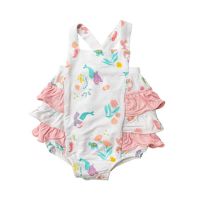 Angel Dear Mermaids bamboo ruffle sunsuit for baby girls, image 1