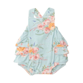 Angel Dear Peonies bamboo floral ruffle sunsuit for baby girls, image 1