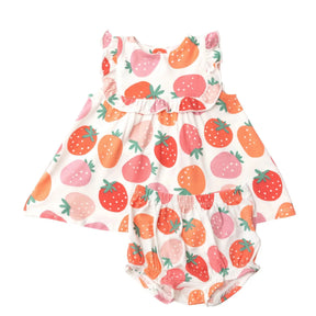 Angel Dear Strawberries bamboo ruffle top and bloomer set, image 1