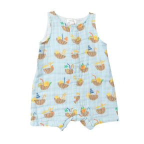 Angel Dear Coconut Drinks cotton muslin shortie romper for baby boys, image 1