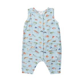 Angel Dear Fishing Lures cotton muslin sleeveless romper for baby boys, image 1