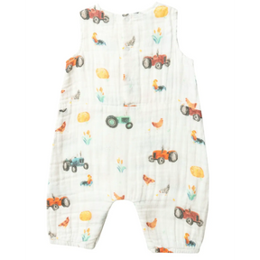 Angel Dear Tractors cotton muslin sleeveless shortie romper for baby boys, image 2