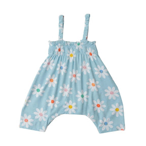 Angel Dear Daisy Faces bamboo smocked romper for baby girls