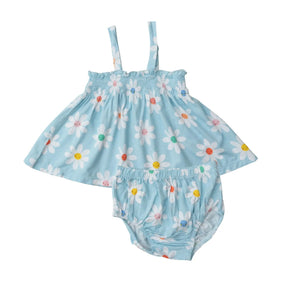 Angel Dear Daisy Faces bamboo smocked top and bloomer set for baby girls, image 1