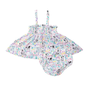 Angel Dear Dog & Floral cotton muslin smocked top and bloomer set for baby girls - image 1