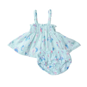 Angel Dear Magical Seahorse cotton muslin smocked top and bloomer set for baby girls, image 1