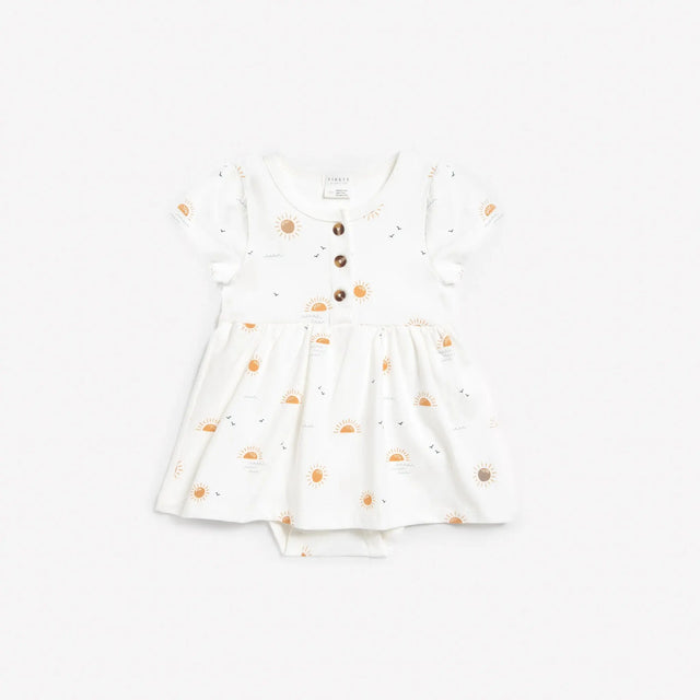 Sunrise Print on Off-White Jersey Peplum Dress | Petit Lem - Petit Lem